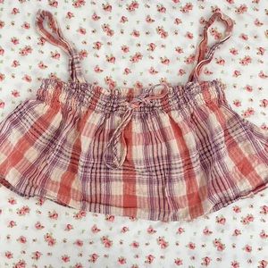american eagle plaid pink crop top ✿ 𓈒 *